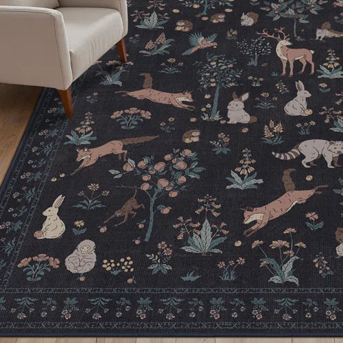 Animal & Floral Machine Washable Area Rugs with Non-Slip Backing
