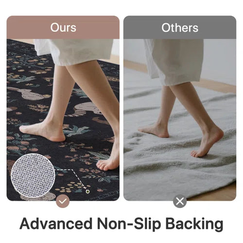 Animal & Floral Machine Washable Area Rugs with Non-Slip Backing