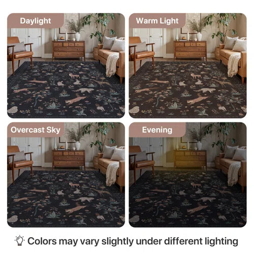 Animal & Floral Machine Washable Area Rugs with Non-Slip Backing