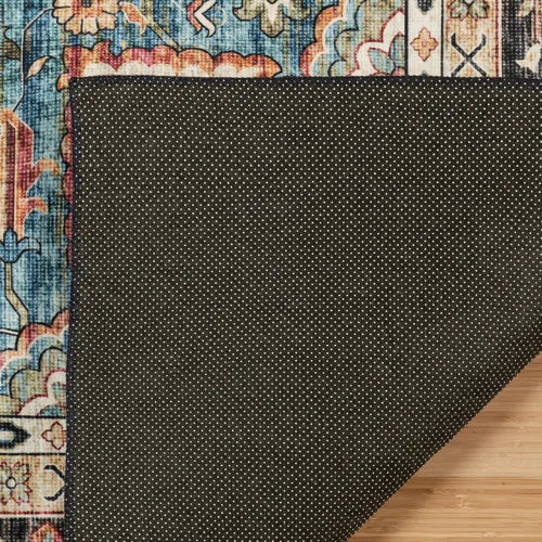 Crystal Print Tiefi Black Beige Multi Traditional Medallion Washable Flat Pile Indoor Area Rug
